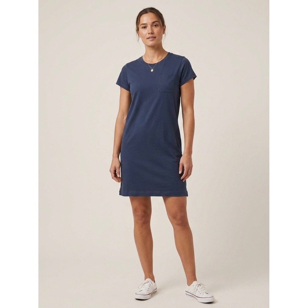 Pact Organic Cotton Pocket Tee Dress Navy Blue Short Sleeve Crew Neck Large